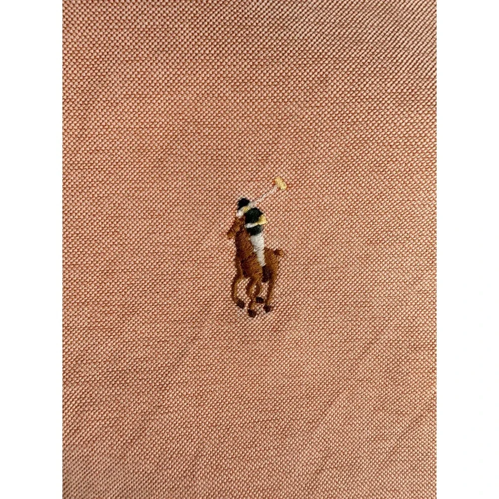 Ralph Lauren Mens Button Down Shirt Medium Peach Pink Custom Fit Oxford Cotton